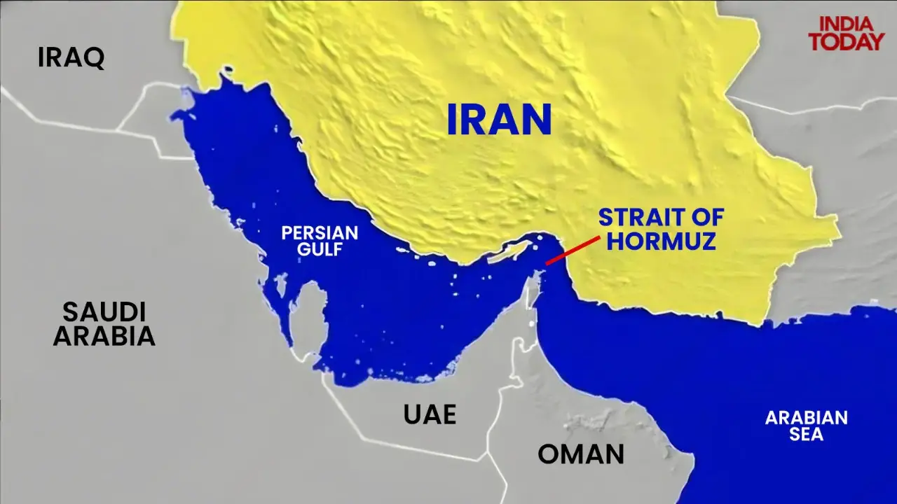 Map of Strait of Hormuz showing critical global oil supply route